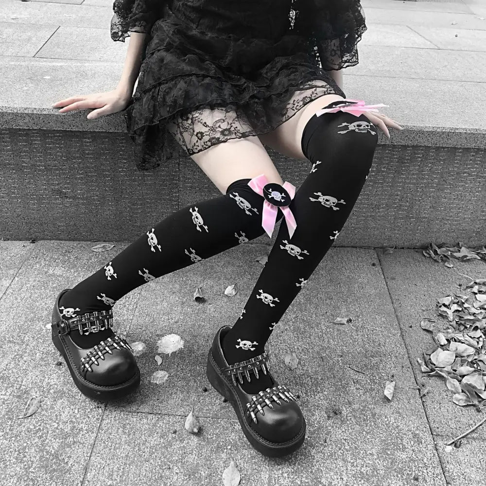 Black Thigh-High Tights for Gothic and Grunge Fashion - socks