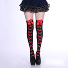 Skull Line Thigh Highs - Red Bone Crosses - socks