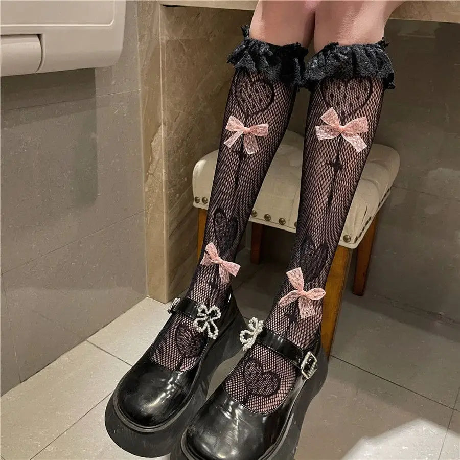 Black Thigh-High Tights for Gothic and Grunge Fashion - socks