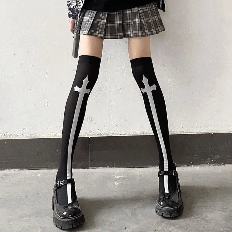 Black Thigh - High Tights for Gothic and Grunge Fashion - Cosparty
