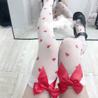 Skull Line Thigh Highs - Red Hearts - socks