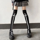 Skull Line Thigh Highs - Black Cross - socks