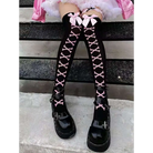 Skull Line Thigh Highs - Pink Bone Crosses - socks