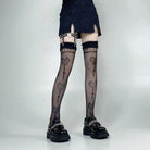 Skull Line Thigh Highs - Heart Fishnet - socks