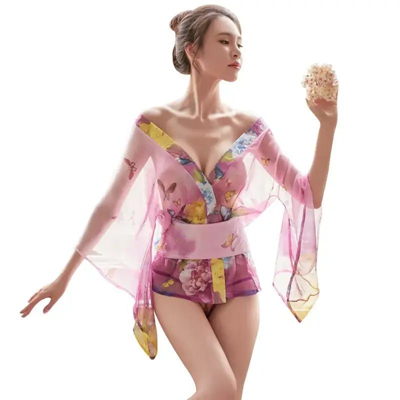 Blue Floral Butterfly Kimono Lingerie for a Seductive Look - Cosparty