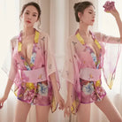 Blue Floral Butterfly Kimono Lingerie for a Seductive Look - Pink Kimono - costume