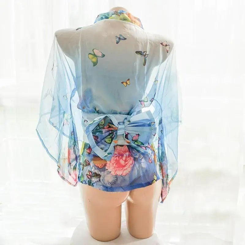 Blue Floral Butterfly Kimono Lingerie for a Seductive Look - costume