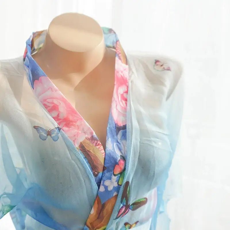 Blue Floral Butterfly Kimono Lingerie for a Seductive Look - Cosparty