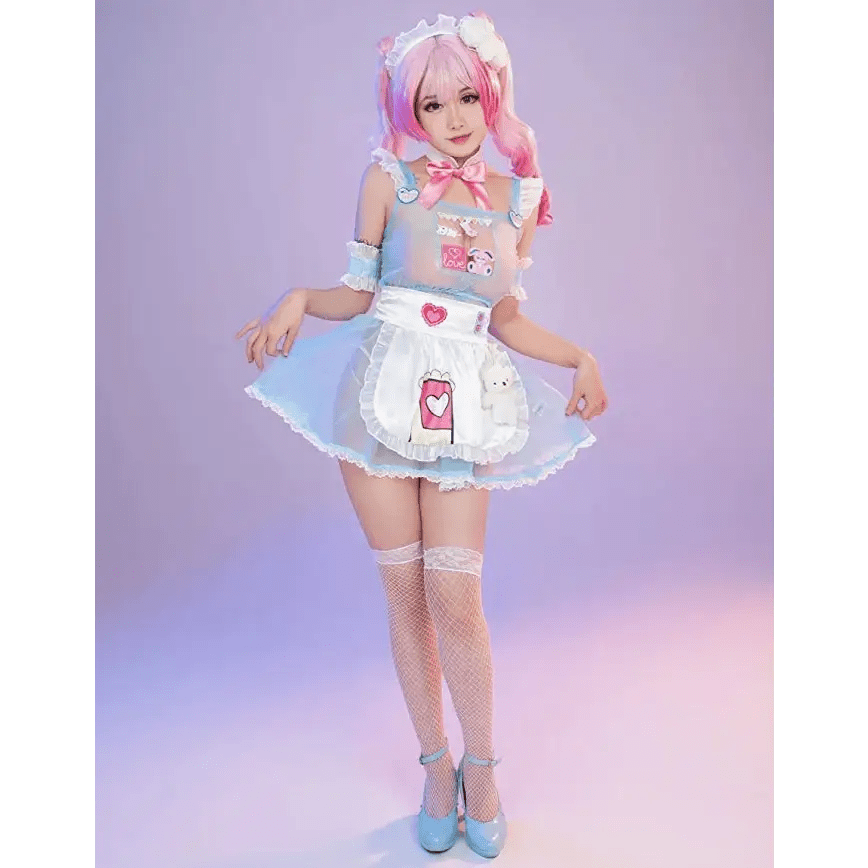 Blue Mesh Fairy - Kei Maid Cosplay Set with Matching Undergarments - Cosparty