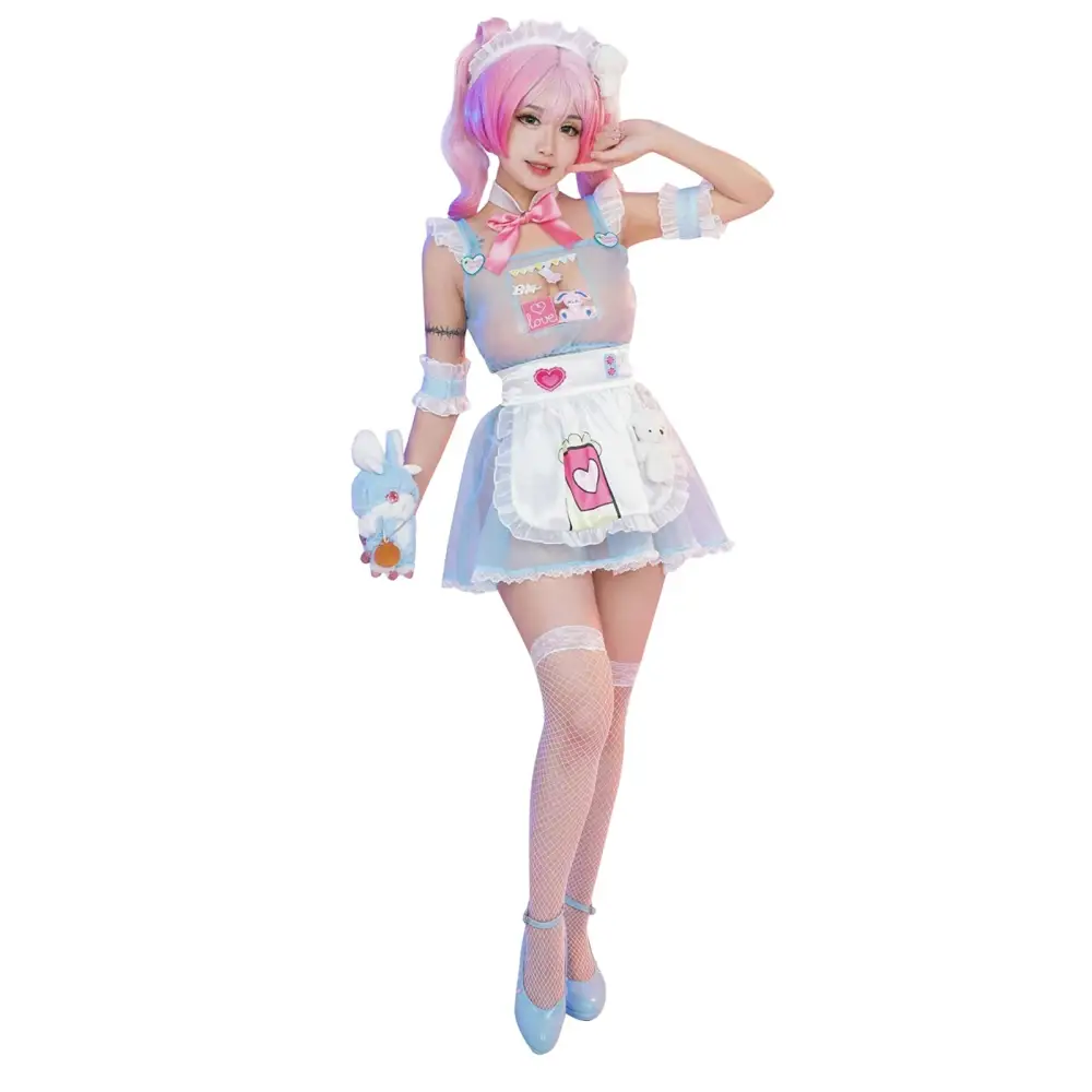 Blue Mesh Fairy-Kei Maid Cosplay Set with Matching Undergarments - cosplay