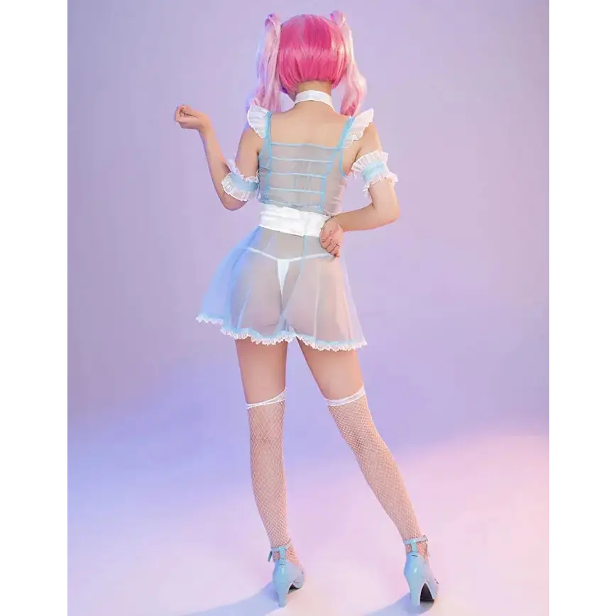 Blue Mesh Fairy-Kei Maid Cosplay Set with Matching Undergarments - cosplay