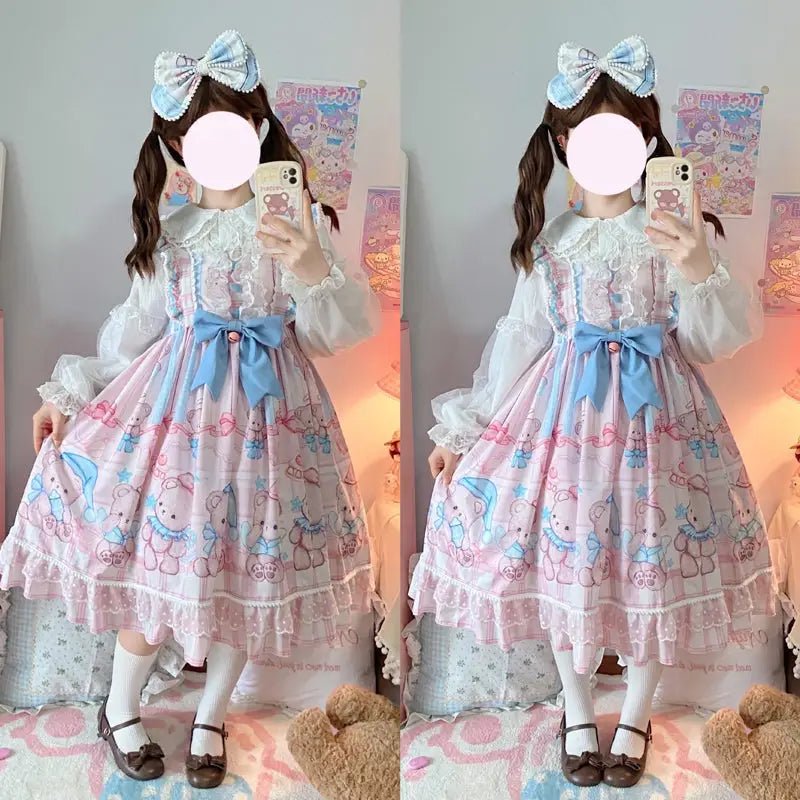 Blue or Pink Baby Teddy Bear Lolita Dress for Little Princesses - Cosparty