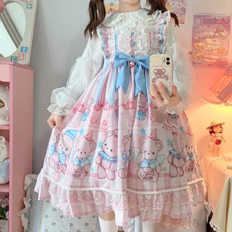 Blue or Pink Baby Teddy Bear Lolita Dress for Little Princesses - Cosparty