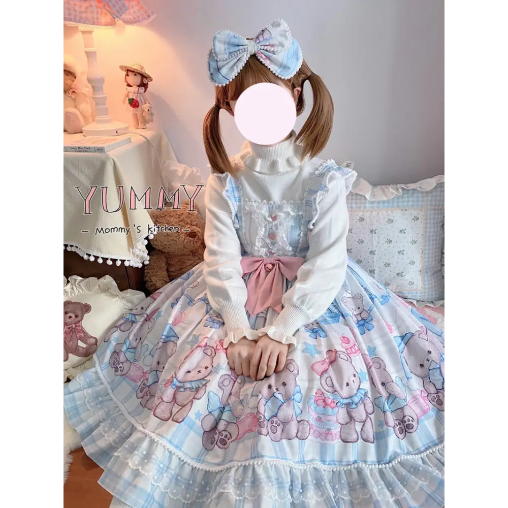 Blue or Pink Baby Teddy Bear Lolita Dress for Little Princesses - Dress