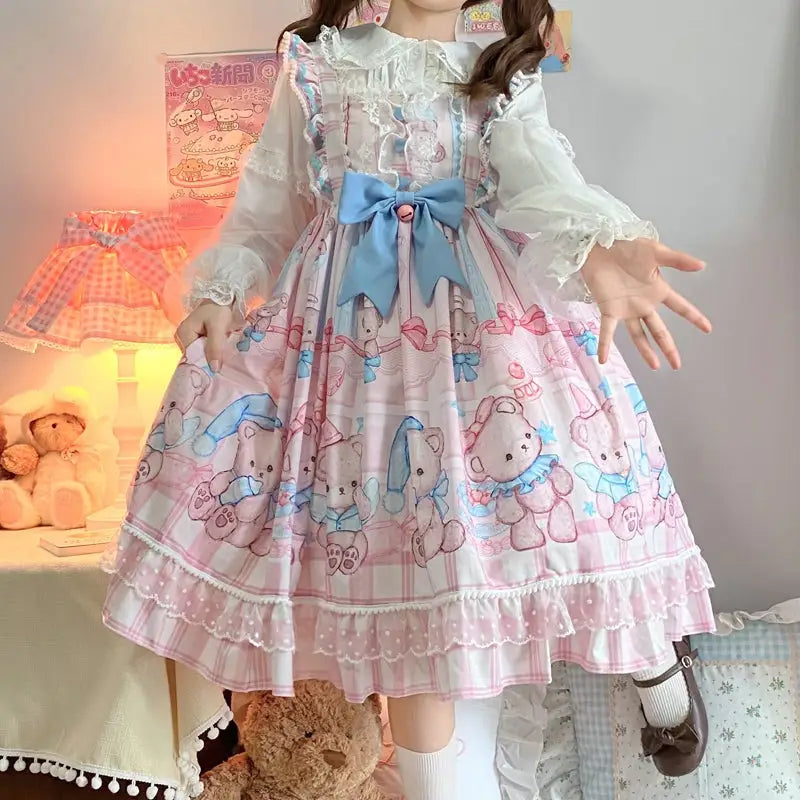 Blue or Pink Baby Teddy Bear Lolita Dress for Little Princesses - Dress