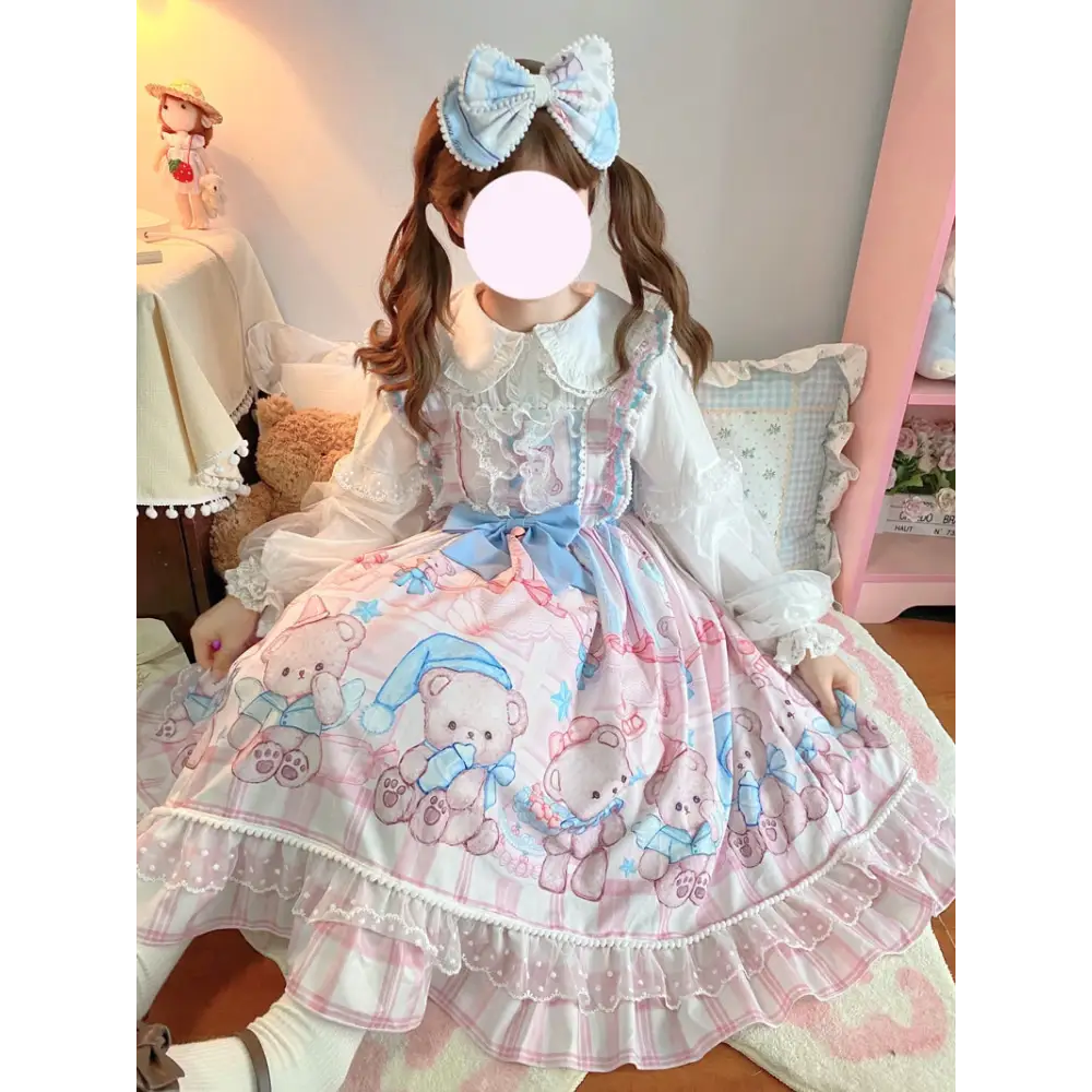 Blue or Pink Baby Teddy Bear Lolita Dress for Little Princesses - Dress