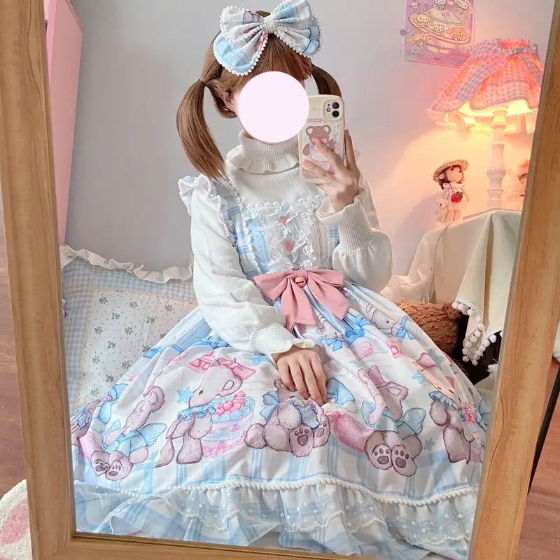 Blue or Pink Baby Teddy Bear Lolita Dress for Little Princesses - Dress