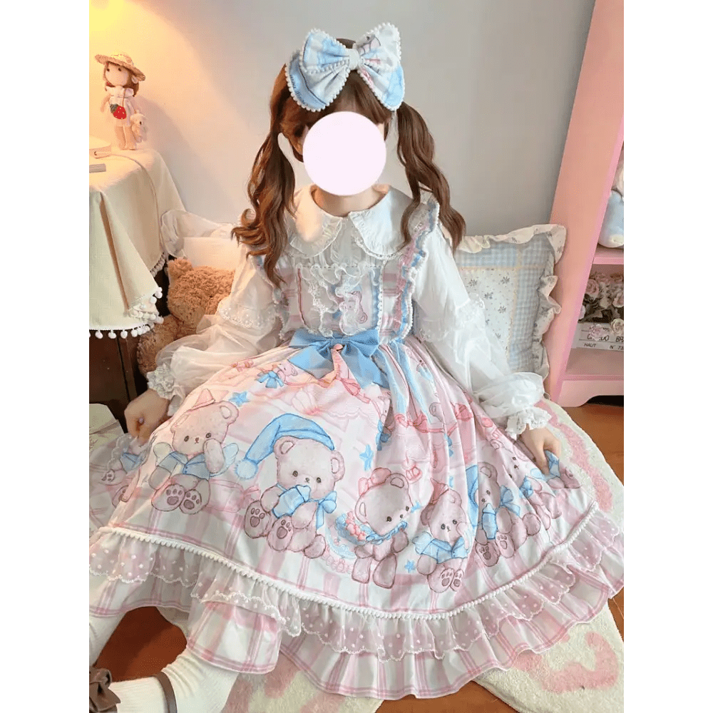 Blue or Pink Baby Teddy Bear Lolita Dress for Little Princesses - Cosparty
