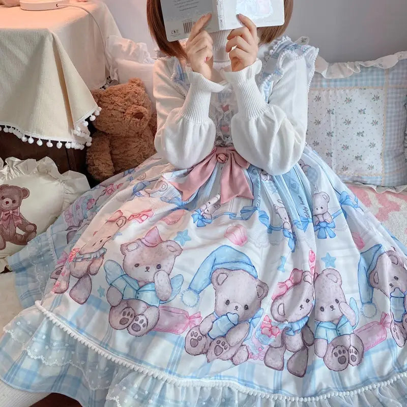 Blue or Pink Baby Teddy Bear Lolita Dress for Little Princesses - Dress