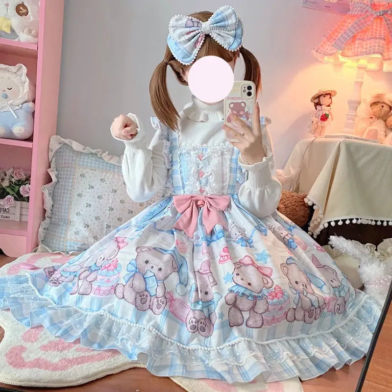 Blue or Pink Baby Teddy Bear Lolita Dress for Little Princesses - Dress