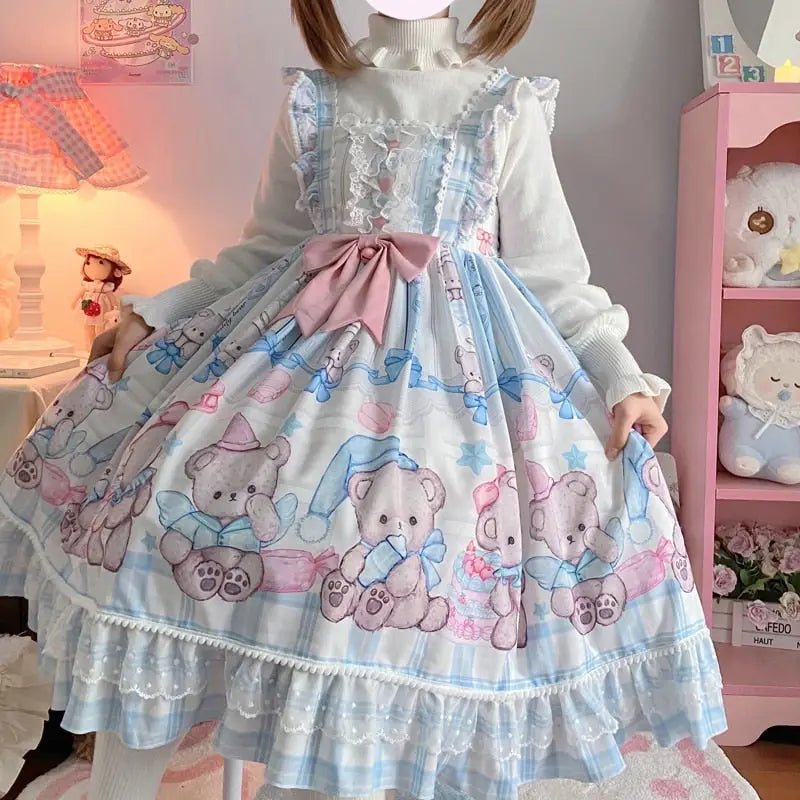 Blue or Pink Baby Teddy Bear Lolita Dress for Little Princesses - Cosparty