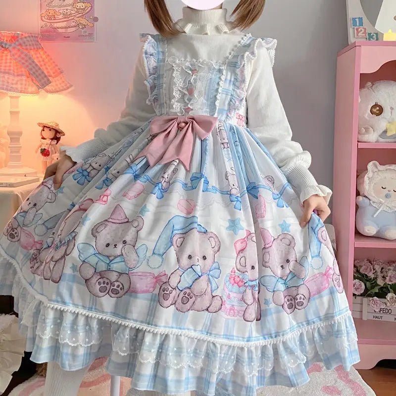 Blue or Pink Baby Teddy Bear Lolita Dress for Little Princesses - Cosparty