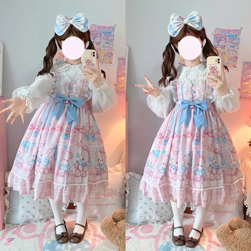 Blue or Pink Baby Teddy Bear Lolita Dress for Little Princesses - Dress