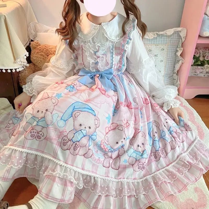 Blue or Pink Baby Teddy Bear Lolita Dress for Little Princesses - Cosparty