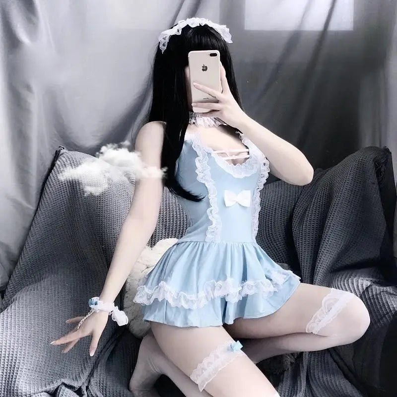 Blue Ruffled Lolita Maid Dress for Pastel Cuties - Cosparty
