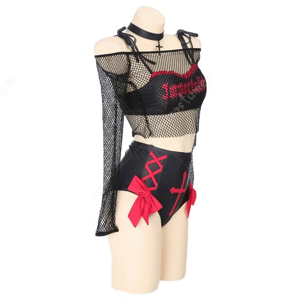 Bold and Edgy Gothic Bikini Lingerie Set in Black and Red - lingerie