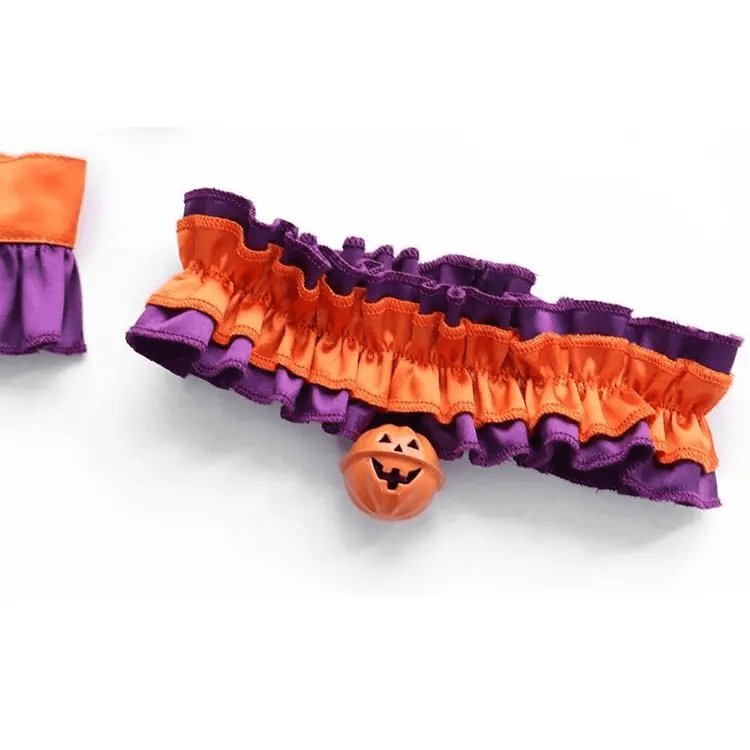Bold Black and Purple Halloween Chokers with Pumpkins and Bat Wings - Cosparty