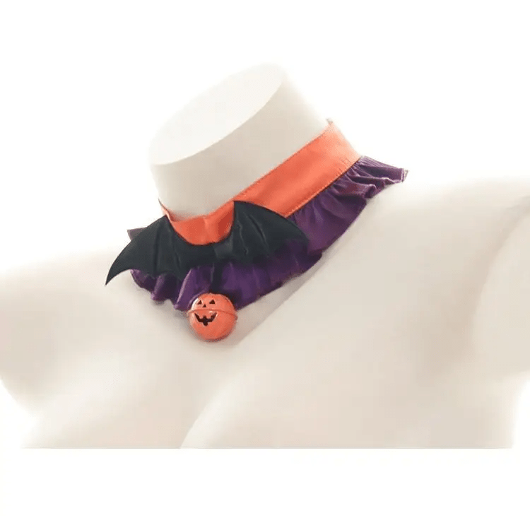 Bold Black and Purple Halloween Chokers with Pumpkins and Bat Wings - Cosparty