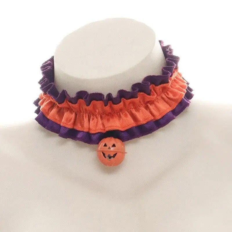 Bold Black and Purple Halloween Chokers with Pumpkins and Bat Wings - Cosparty