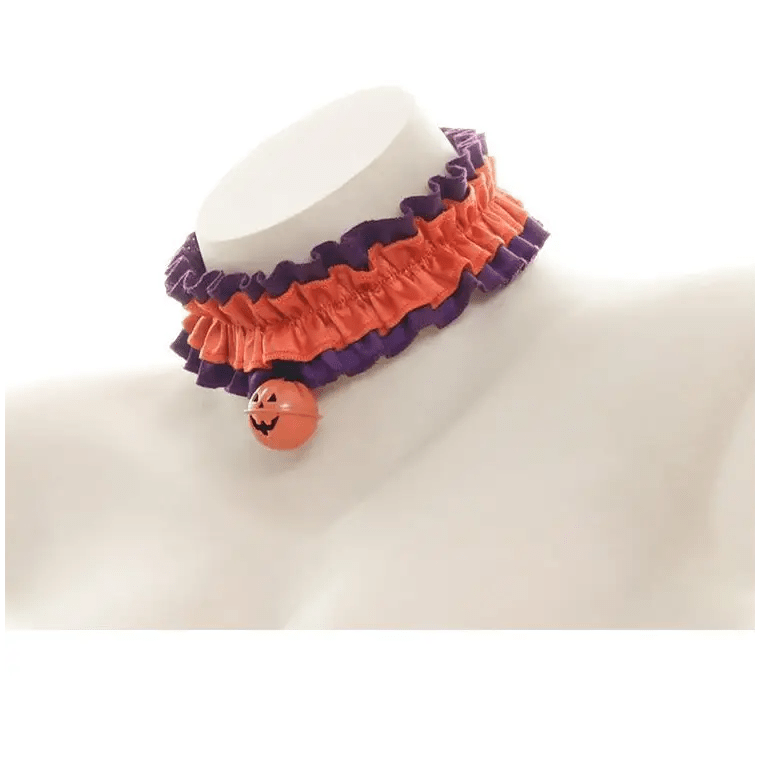 Bold Black and Purple Halloween Chokers with Pumpkins and Bat Wings - Cosparty