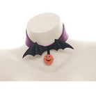 Bold Black and Purple Halloween Chokers with Pumpkins and Bat Wings - Cosparty