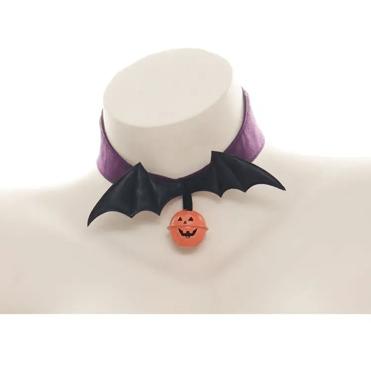 Bold Black and Purple Halloween Chokers with Pumpkins and Bat Wings - Cosparty
