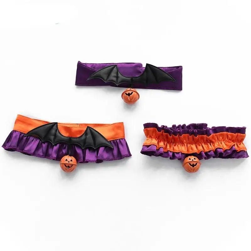 Bold Black and Purple Halloween Chokers with Pumpkins and Bat Wings - Cosparty