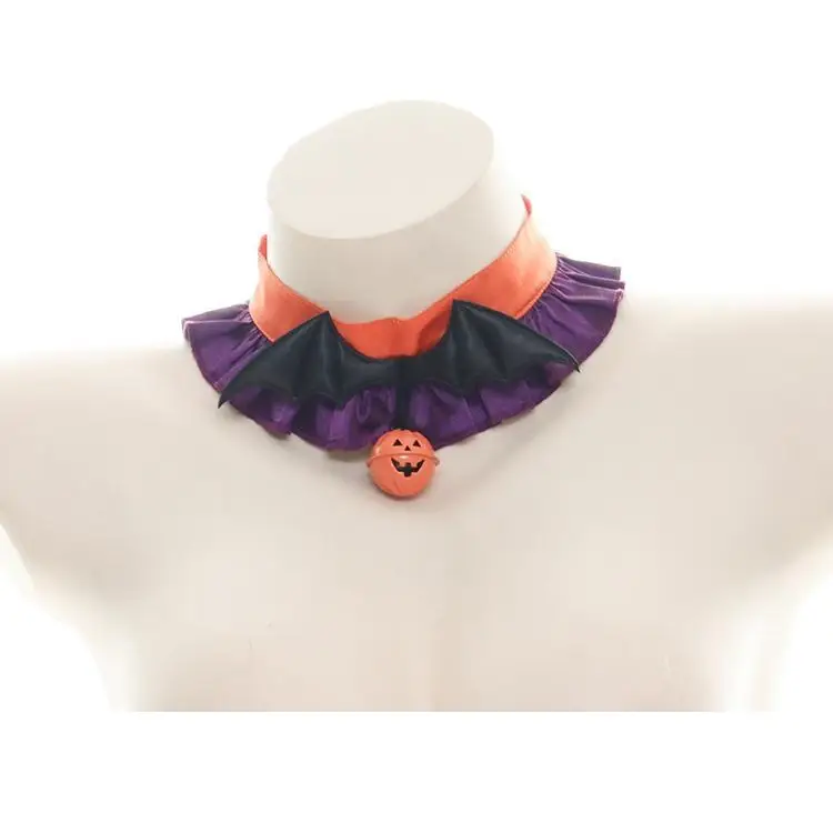 Bold Black and Purple Halloween Chokers with Pumpkins and Bat Wings - collar