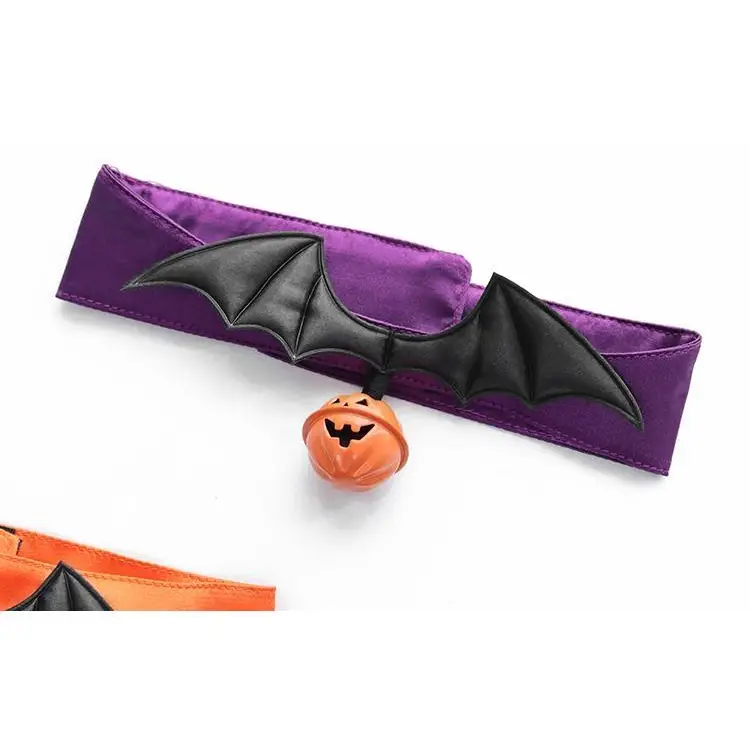 Bold Black and Purple Halloween Chokers with Pumpkins and Bat Wings - collar