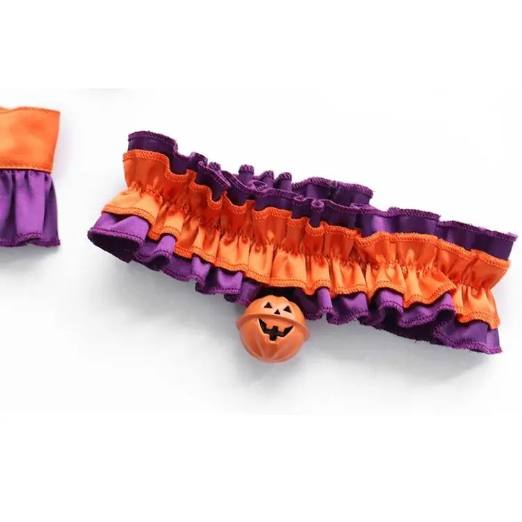 Bold Black and Purple Halloween Chokers with Pumpkins and Bat Wings - collar