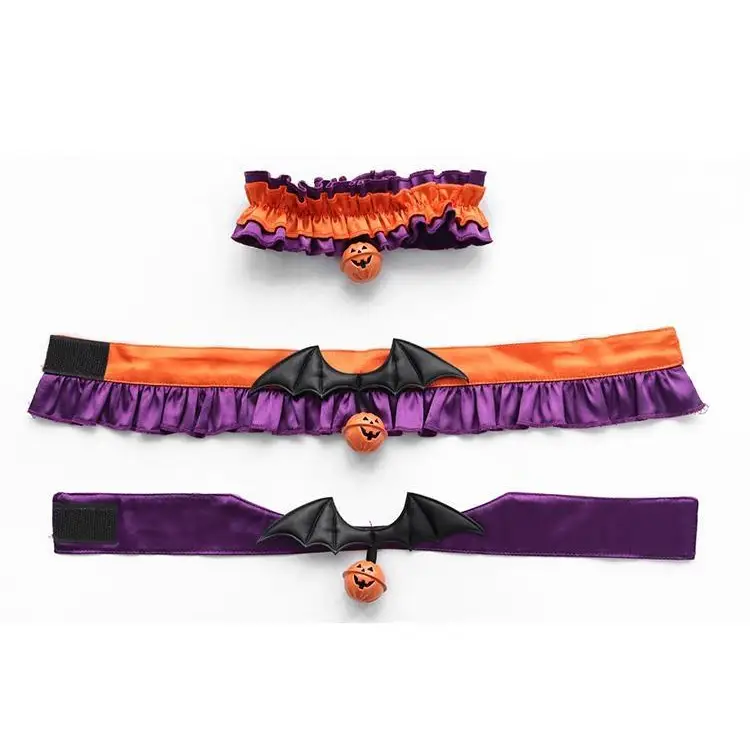 Bold Black and Purple Halloween Chokers with Pumpkins and Bat Wings - collar