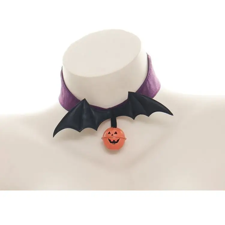 Bold Black and Purple Halloween Chokers with Pumpkins and Bat Wings - collar