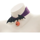 Bold Black and Purple Halloween Chokers with Pumpkins and Bat Wings - collar