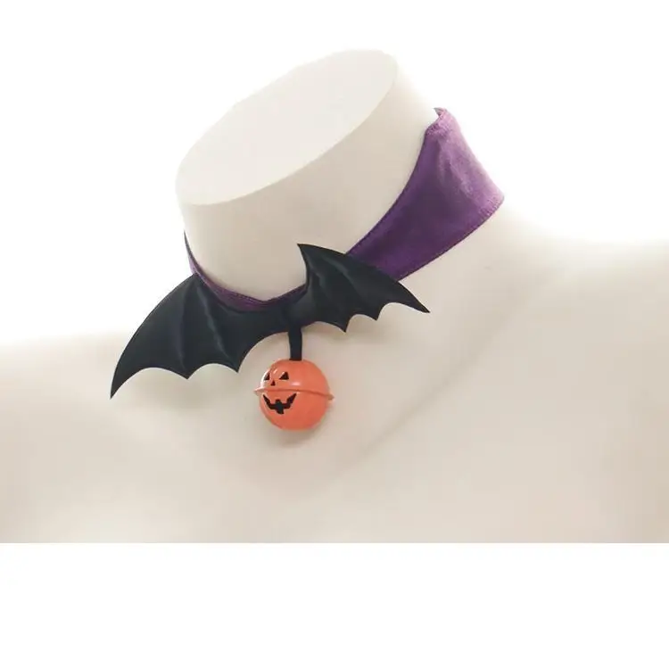 Bold Black and Purple Halloween Chokers with Pumpkins and Bat Wings - collar