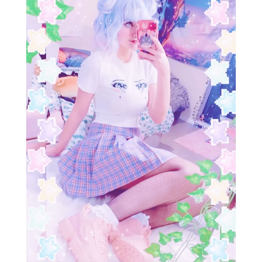 Bright White Knit Crop Top with Adorable Hand - Embroidered Eyes - Cosparty