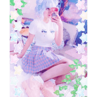 Bright White Knit Crop Top with Adorable Hand - Embroidered Eyes - Cosparty