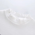 Bright White Knit Crop Top with Adorable Hand - Embroidered Eyes - Cosparty