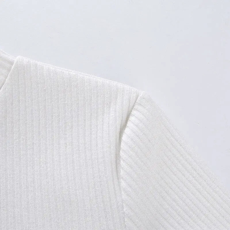 Bright White Knit Crop Top with Adorable Hand - Embroidered Eyes - Cosparty