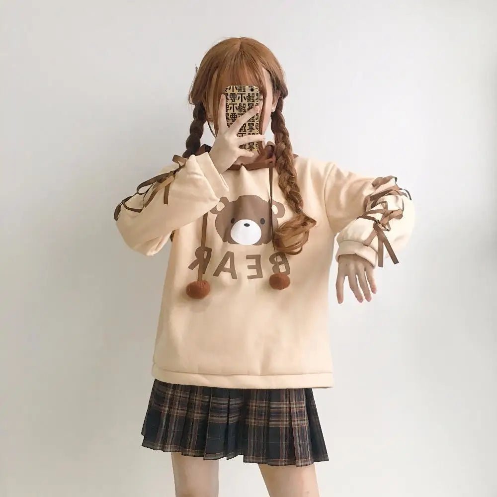 Brown Hooded Baby Bear Sweatshirt with Corset Lace - Up Arms - Cosparty