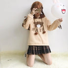 Brown Hooded Baby Bear Sweatshirt with Corset Lace-Up Arms - hoodie